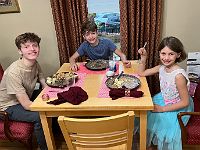 2024-11-20 Waban for Thanksgiving 00021 copy The Thanksgiving kids' table: Kobe (14), Loic (12) and Gwen (9).